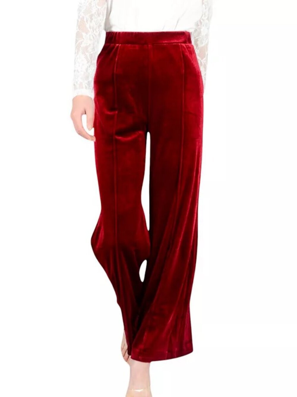 Red Velvet Wide-Leg Pants, size XL